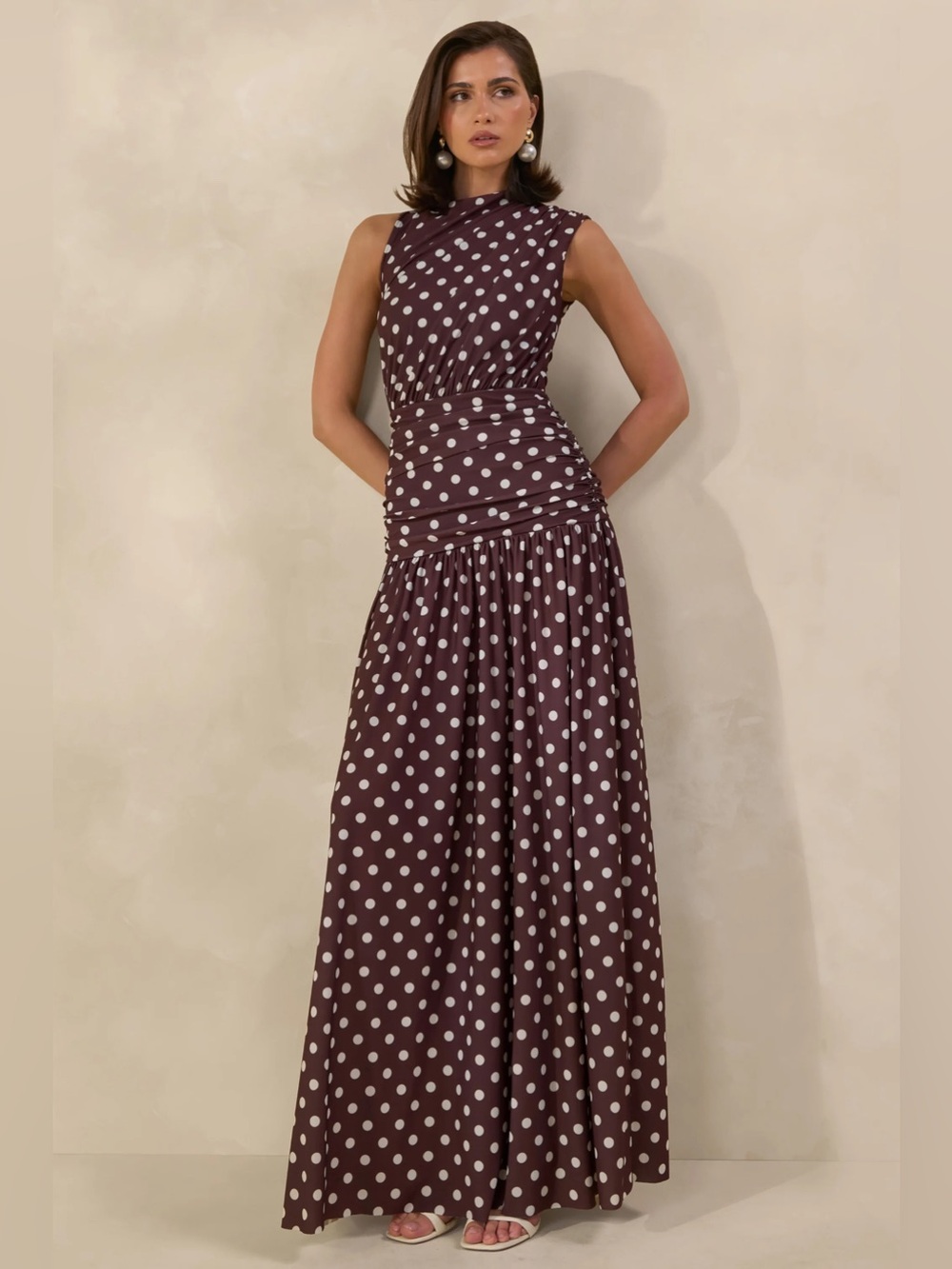 Club L Brown Polka Dot Maxi Dress 12 NWT